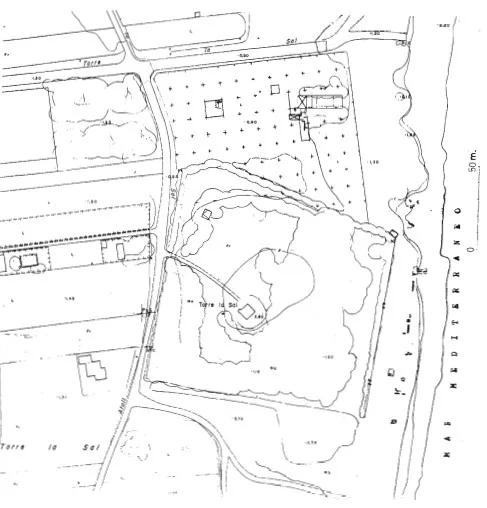 Plano general de los restos de construcciones de Torre la Sal